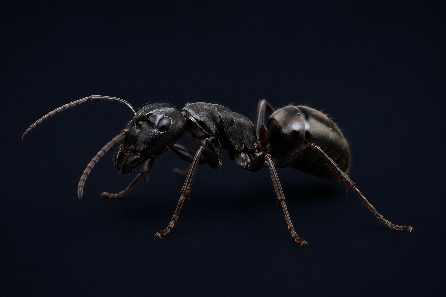 Detailed studio study of a black carpenter ant