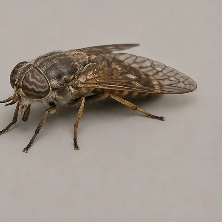 Field guide macro of a large horse fly with patterned compound eyes