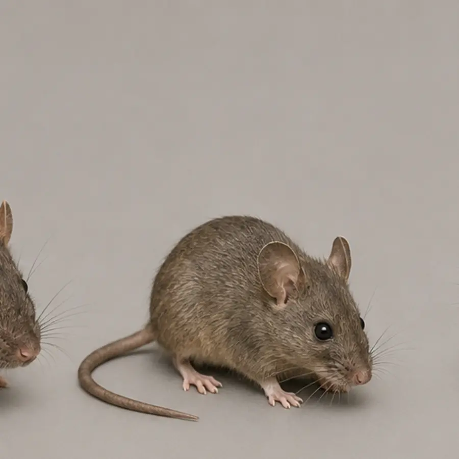 Field guide portrait of a gray house mouse with large ears and a narrow muzzle