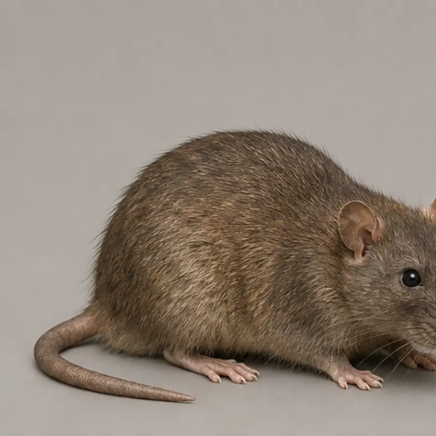 Field guide portrait of a Norway rat with a heavy body and blunt muzzle