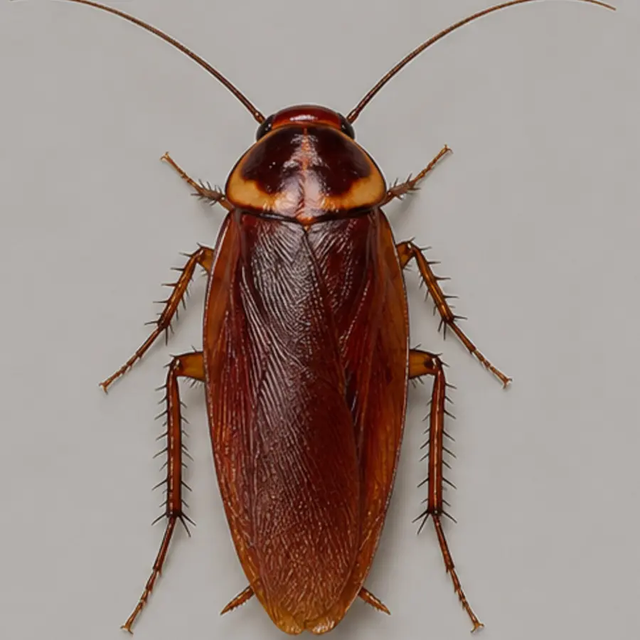 Top view field guide image of a large reddish brown American cockroach