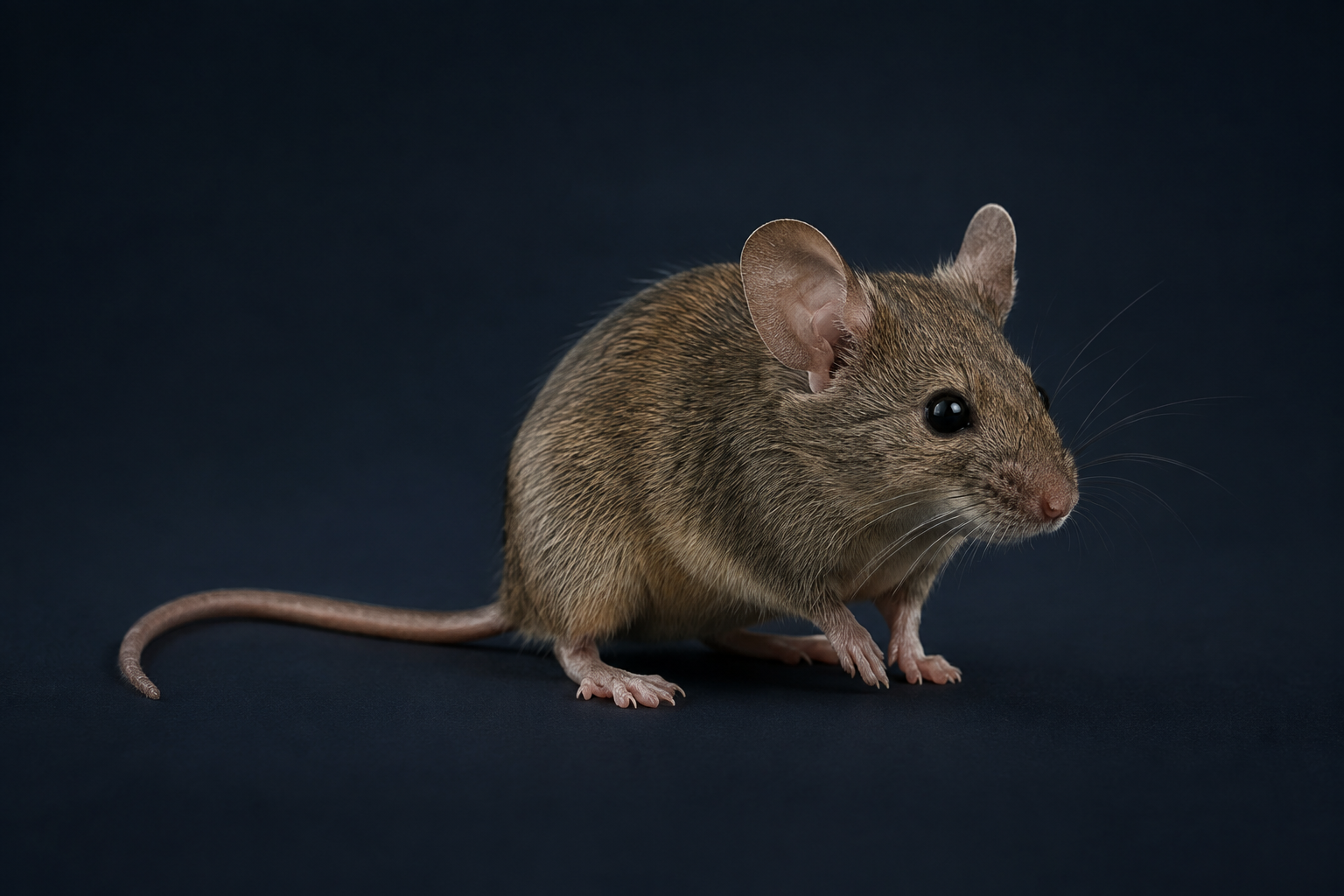 Detailed studio portrait of a house mouse